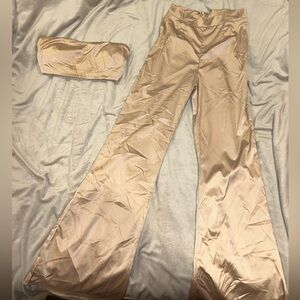 Elegant Tan Women's Wide-Leg Pants 2 piece set